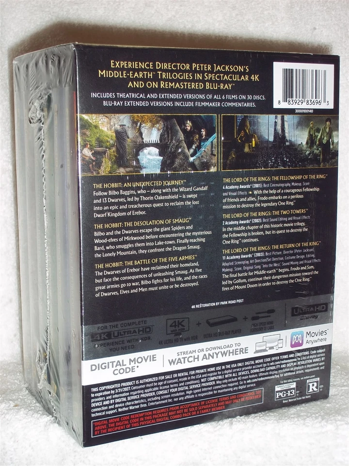 Middle Earth 6-Film Collection EXTENDED EDITION (4K/Blu-ray, 2025, 30-Disc) NEW - Immagine 3 di 4