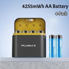 PUJIMAX 4PCS AA 1.5V Rechargeable Lithium Batteries Fast Charger Box 4255mWh