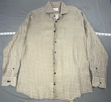 Emanuel Berg Shirt Mens L Beige Polka Dot Linen Long Sleeve Button Up Casual