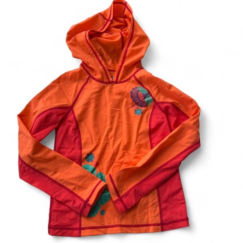 REI Co-op Kids sun hoodie swim top with flower design. Size S (8)