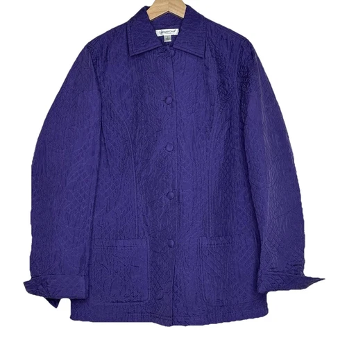 VETEMENTS Giacca trapuntata da fienile Coldwa Creek taglia S viola 100% seta con bottoni Cottagecore