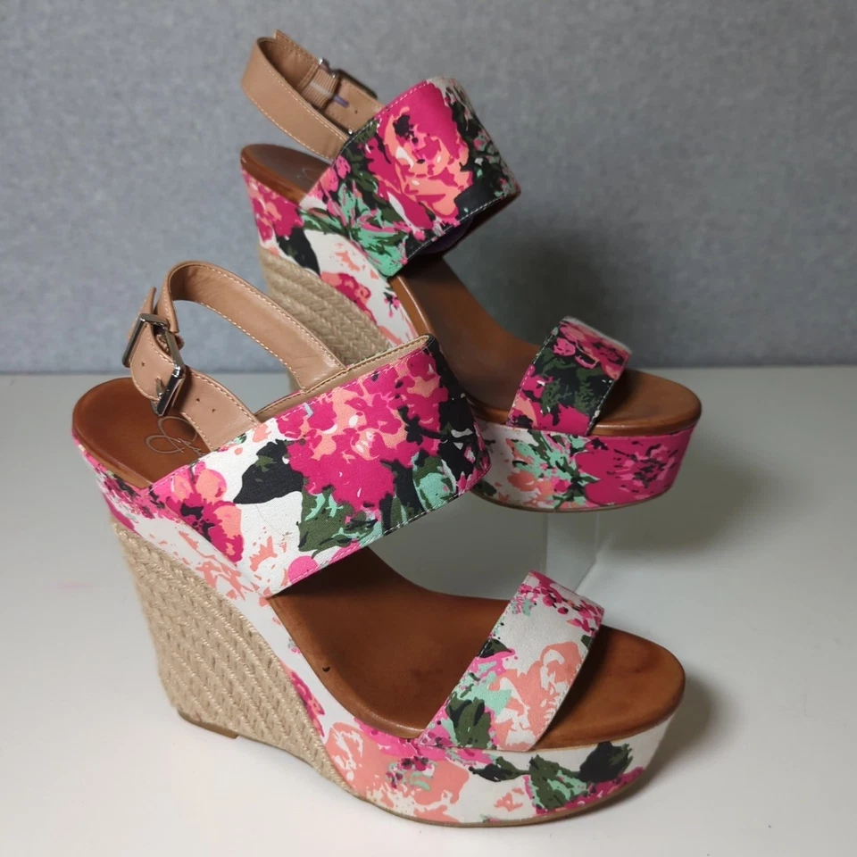 Jessica Simpson 10 米花卉楔形鞋厚底凉鞋节日 Y2K — 第 3/4 张图片