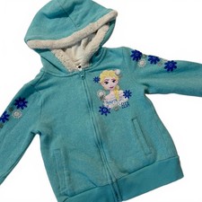 Disney Frozen Elsa Girls 4T Blue Sherpa Lined Full Zip Hoodie Jacket