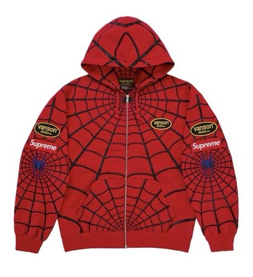 Supreme Vanson Leathers Spider-Man Zip Up Hooded Sweatshirt Red Size L Large