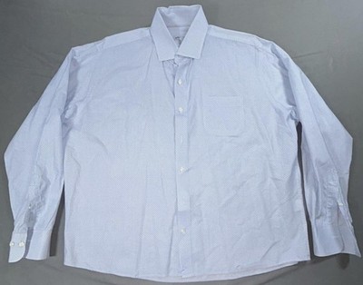 peter millar white dress shirt Peter Millar Dress Shirt Mens XL Blue Geometric Lyocell Linen Long Sleeve