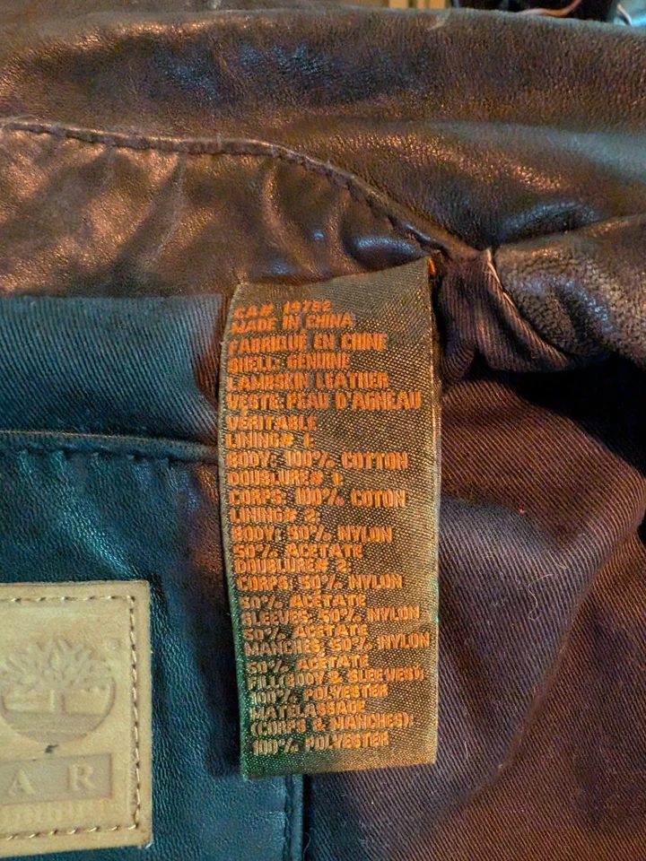 Chaqueta de cuero Timberland de piel de cordero para hombre negra talla grande usada Foto 4 de 4
