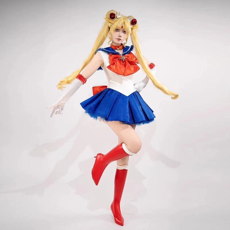Sailor Moon Tsukino Usagi Mizuno Ami Hino Rei Cosplay Costume Skirt Gloves Dress - Image 2 of 4