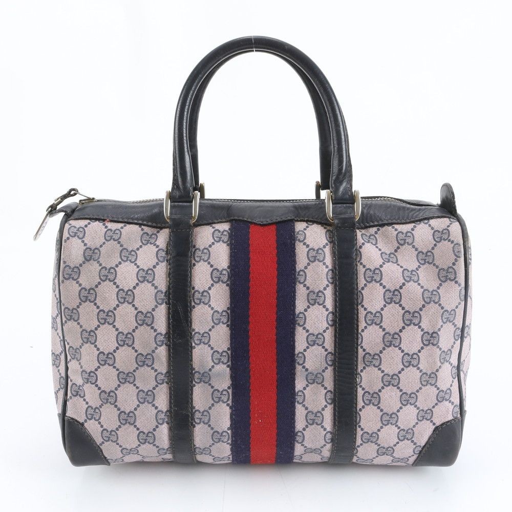 GUCCI Vintage GG Sherry Leather Mini Boston Handbag Navy Blue From Japan thumbnail 17