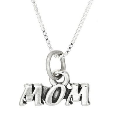 Sterling Silver Small Mom Charm with 16'' Box Chain Necklace