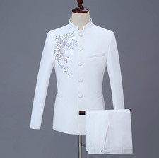 2 Piece Chinese Tunic Suit Men's sequin Blazer Pants Set Dress Costume Suits