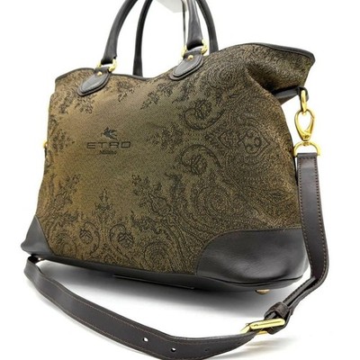 Etro 2-Way Tote Shoulder Bag Paisley Brown Japan Used 078237