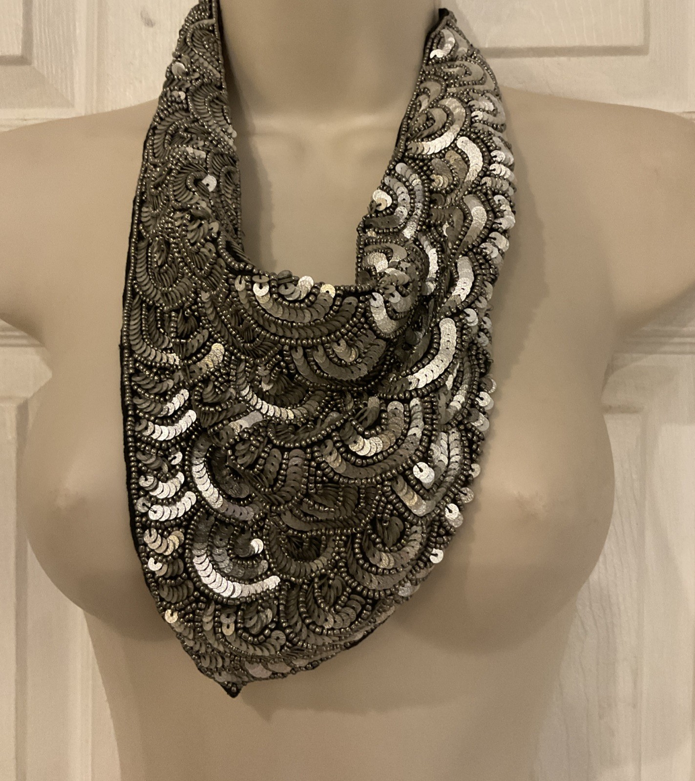 silver and grey sequined statement bib necklace s… - image 10