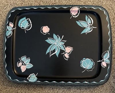 VTG MidCentury 1950s SET 8 Metal TV Trays No Legs Aqua Pink Black