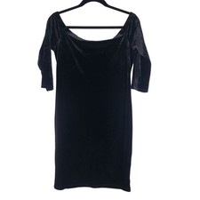 Black Velvet Velour Off the Shoulder Mini Evening Dress Small Cocktail Wedding