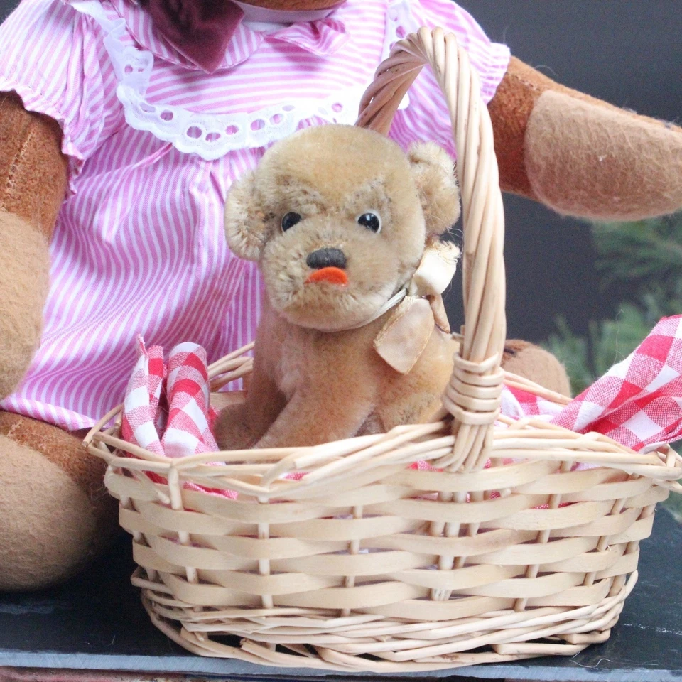 Ours en peluche ancien 40cm avec chien Steiff & panier poupée Jumeau - Photo 4/4