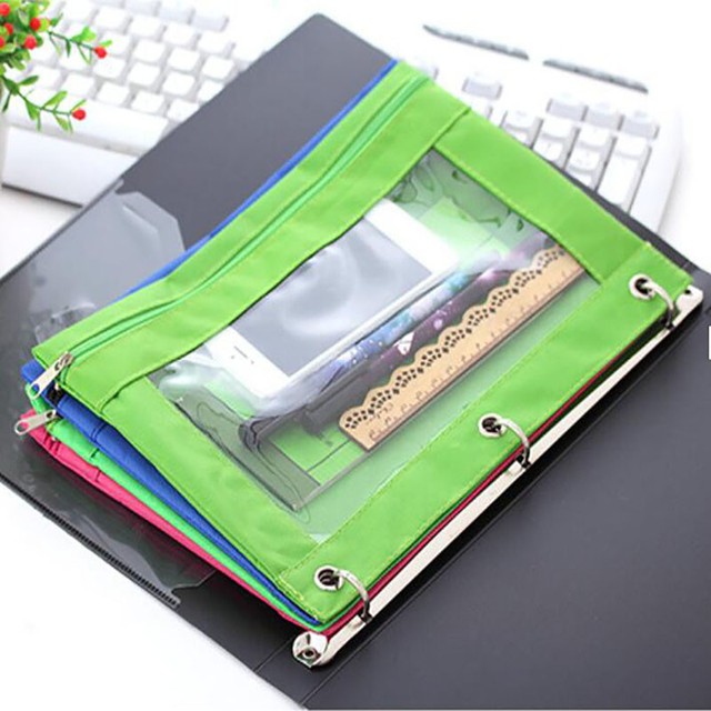 Binder Pencil Pouch +Rivet Enforced Hole 3 Ring Pencil Case Pen