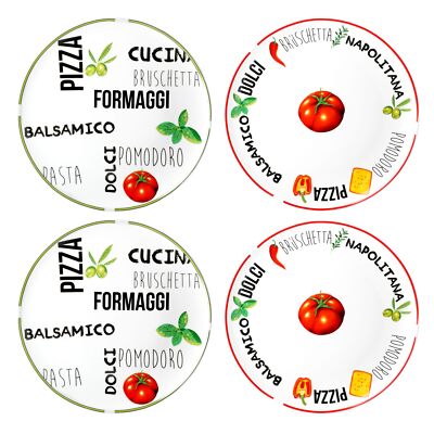 4er Set Pizzateller Tomate mit Dekor Grün & Rot Ø 31cm weiß Pizza XL-Teller