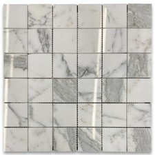 L25XP 2x2 Square Statuary Statuario White Italian Marble Mosaic Tile Polishe