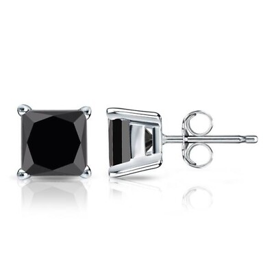 0,50 ct. schwarzer Onyx Prinzessin Ohrstecker in massivem Sterlingsilber 