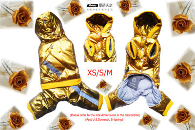 Ambaby XS/S/M Christmas Cost Metallic Warm Hooded Dog Puppy Coat Jacket Jumpsuit
