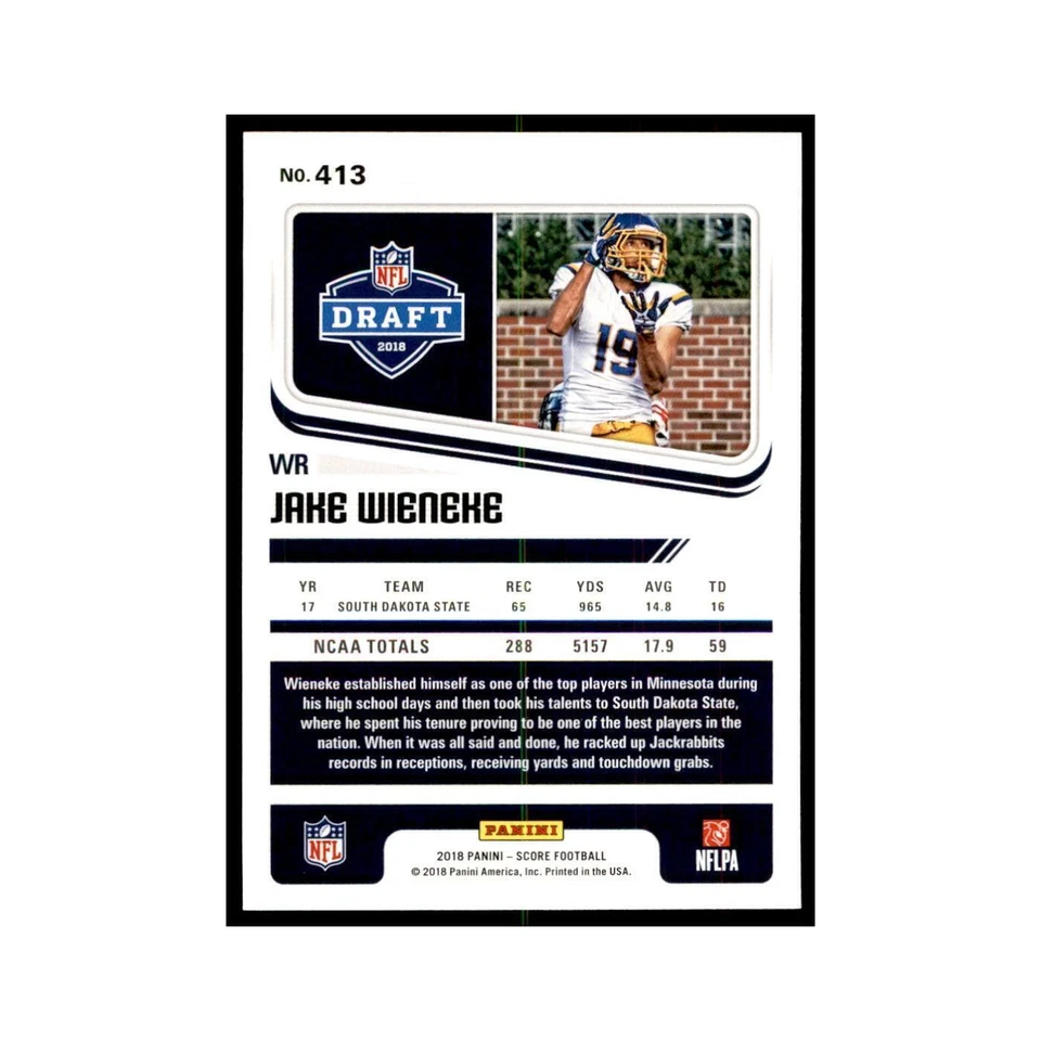 Jake Wieneke Rookie 2018 Score #413 Baseball Cards Football Card NM - Image 2 of 3