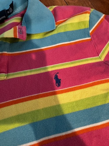 Vintage Boys Ralph Lauren Polo Striped Polo Bright Colors Colorful Sz Youth M - Picture 6 of 9