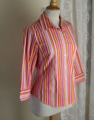 Nwt J.Crew Größe S Bunt Pink,Weiß,Gelb Streifen Oxford Shirt Mit / 3/4 Ärmel