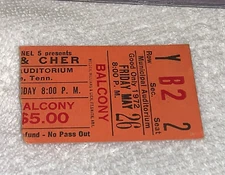 SONNY & CHER 1972 CONCERT TOUR TICKET STUB Municipal Auditorium Nashville, TN