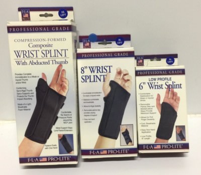 New FLA Pro Lite Professional Grade Wrist Splint, 6'' , 8'' & Abducted Thumb