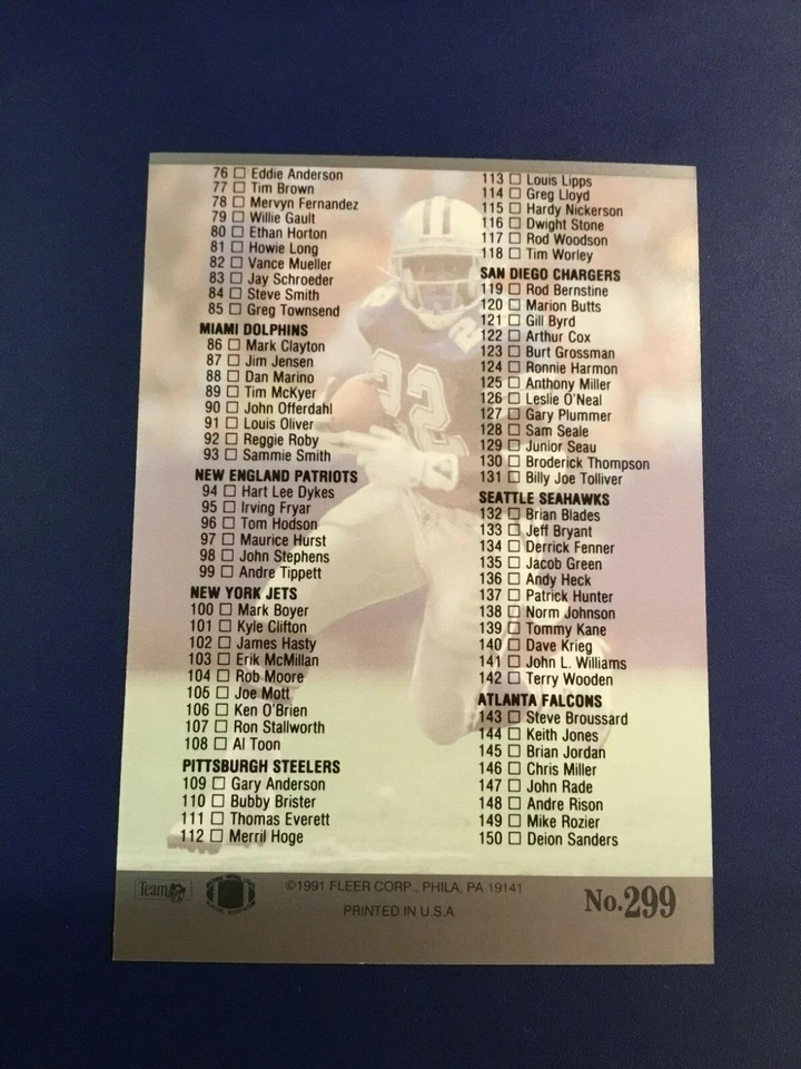 1991 Fleer Ultra # 299 CHECKLIST w EMMITT SMITH & RANDALL CUNNINGHAM Eagles MINT - Image 2 of 2