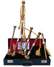 Great Highland Bagpipe Natural Finish Silver Mounts Dark Green Velvet Tutor Book