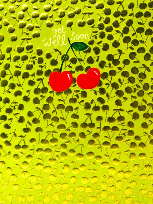 Get Well Soon Cherries Neon Colours Emboss Foil Blank Greeting Card -Paper Salad