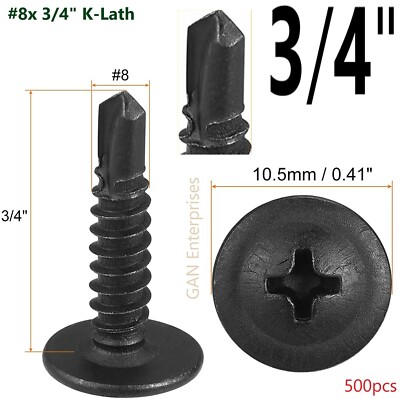 Modified Truss Head Self Drilling / Tapping Screws # 8 x 3/4'' K-Lath Black (500)