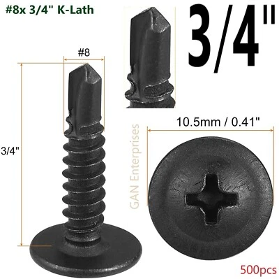 CYW ,IFG AND OTHERS Modified Truss Head Self Drilling / Tapping Screws # 8 x 3/4" K-Lath Black (500)