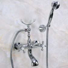 Polished Chrome Wall Mounted Clawfoot Bath Tub Faucet w/ Handheld Shower Zna226