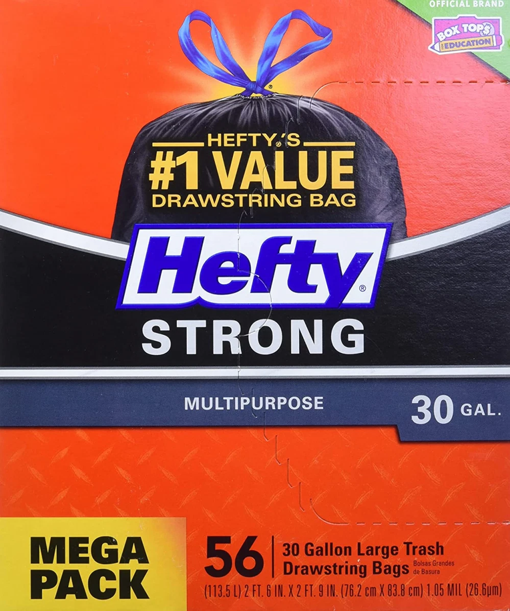 Hefty Strong Multipurpose Large Black Trash Bags, 30 Gallon, 56