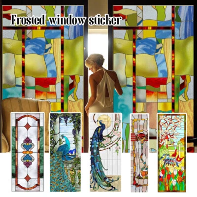 Retro Church Stained Glass Sticker Painting Art Frosted Window Door Film Decor - Photo 1/4