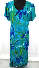 A WILD THYME Maxi Dress Women SZ 14 Blue Floral Asymetric Hem VTG 90's Tropical