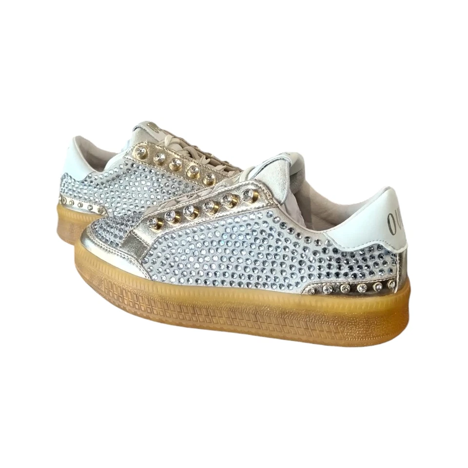 Scarpa donna OVYE' sneakers in camoscio leggero e pelle con strass e suola alta - Immagine 3 di 4