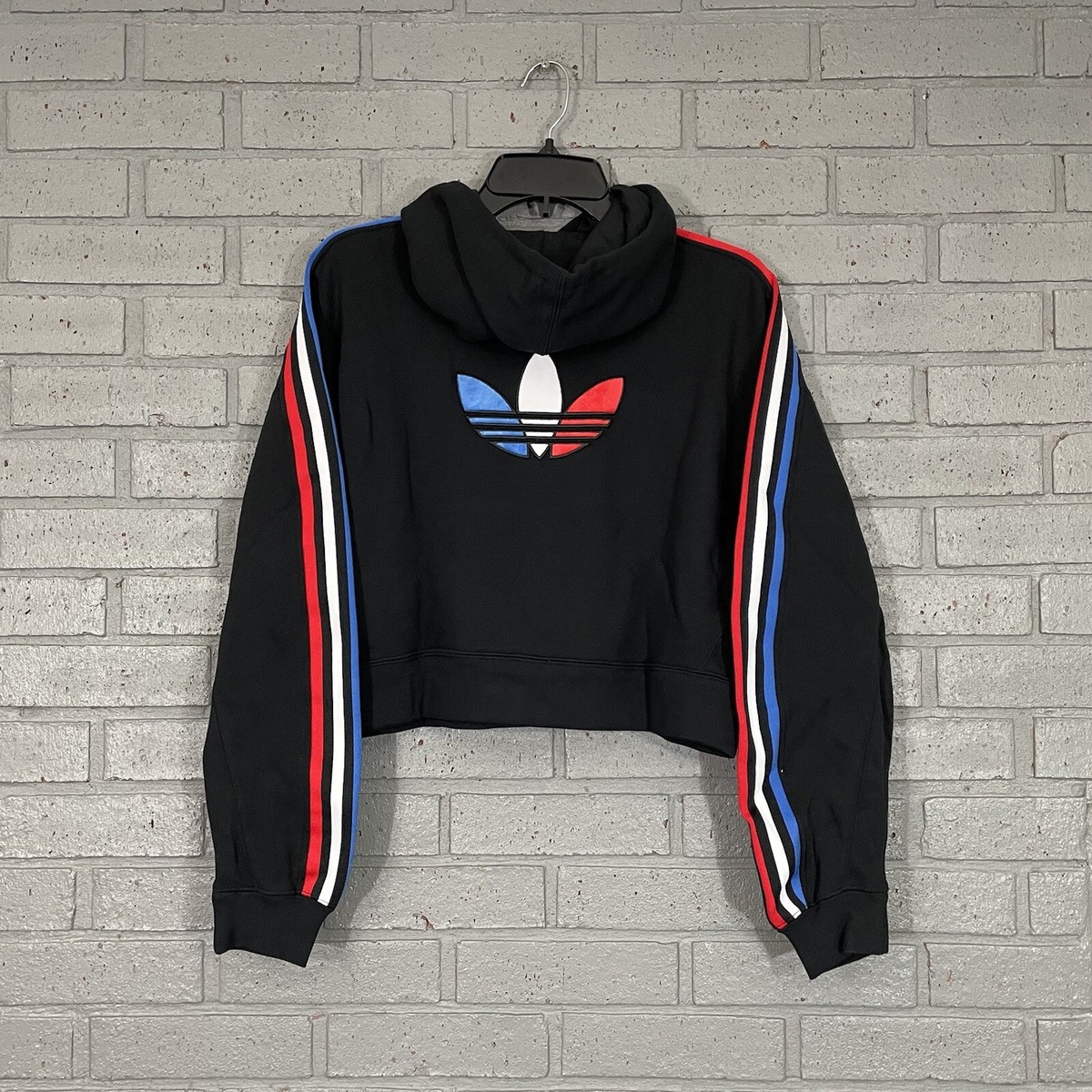 Womens Size XS Adidas Adicolor Tricolor Trefoil Cropped Black