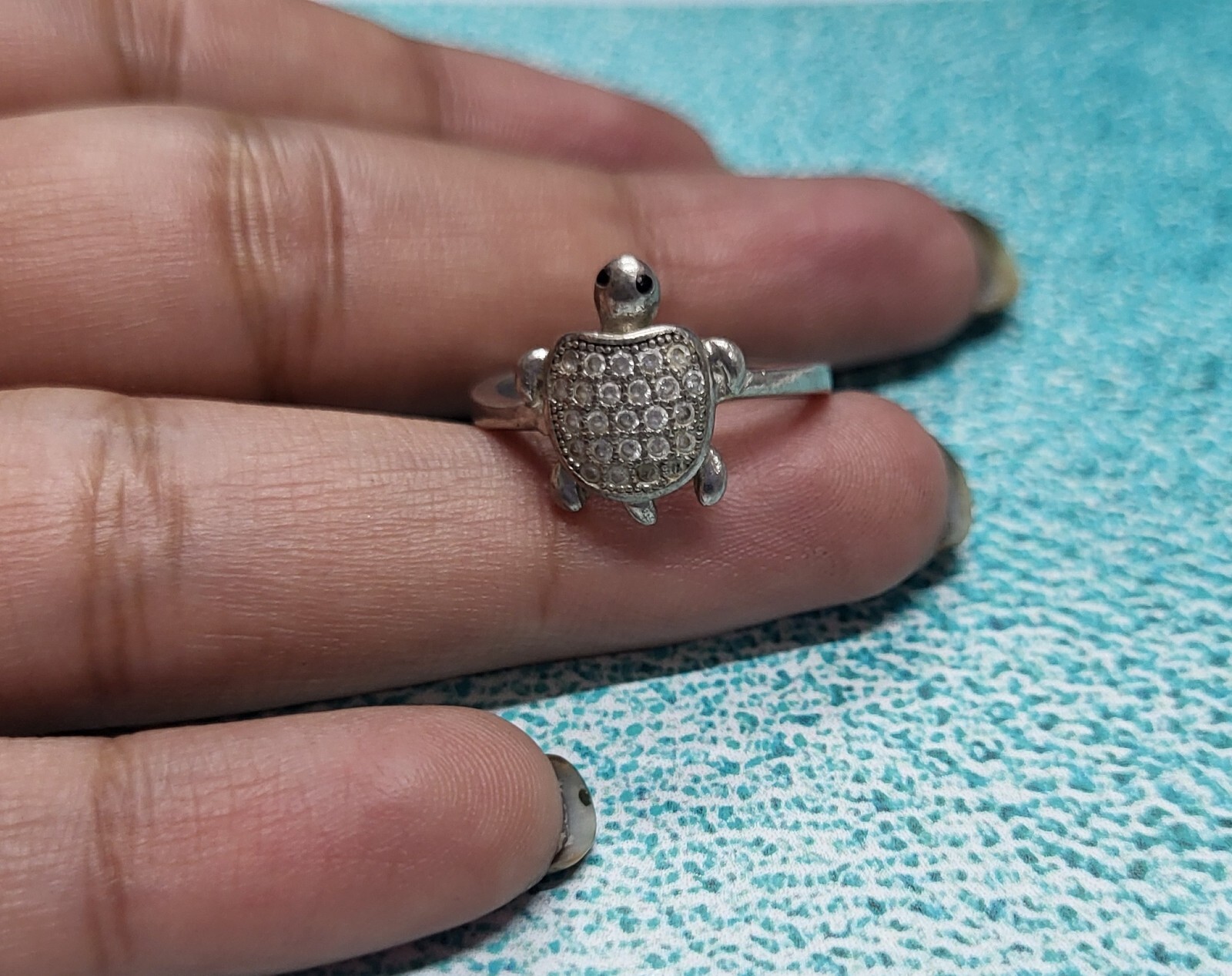 Solid 925 Sterling Silver Vintage Turtle Ring wit… - image 5