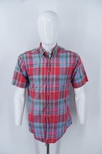 Vintage EMS Lightweight Plaid Oxford S/S Button Down Shirt Mens Medium -USA Made