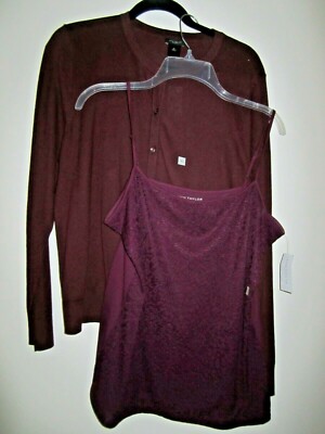 New Ann Taylor Factory Burgundy 2 pc XL Cardigan sweater and L Tank top NWT GIFT