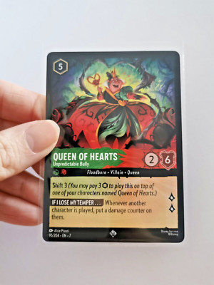 QUEEN OF HEARTS UNVORHERSEHBARER BULLY 95/204 SUPER RARE DISNEY LORCANA KARTE