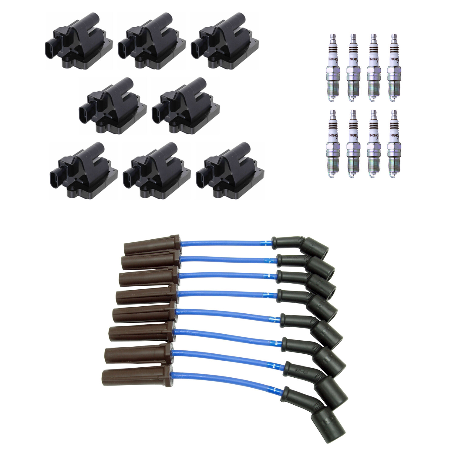 NGK Ignition Coil Wires 8 Iridium Spark Plugs Kit For Escalade Sierra 2500 V8