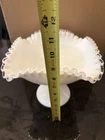 Vintage Fenton Silver Crest Milk Glass Pedestal Compote Ruffled Bowl 9"