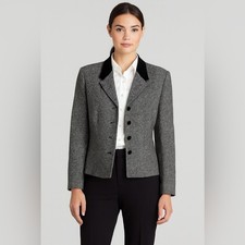 Vintage PENDLETON Black  Gray Wool Tweed Blazer Velvet Collar  Buttons 10P