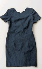 VINTAGE Santa Fe Blue Scallop Edge Linen Sheath Shift Dress Size 6 USA Made