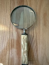 VINTAGE LARGE MAGNIFIER WITH BOVINE HANDLE 9.5"  4" Lens