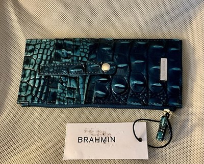 Brahmin BLUE PATINA MELBOURNE Genuine Leather Credit Card Wallet  NWT